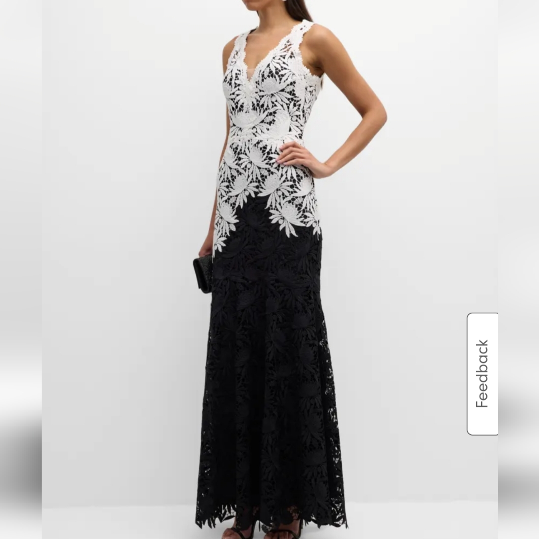 Rickie Freeman For Teri Jon Sleeveless TwoTone Floral Lace Gown Brand N